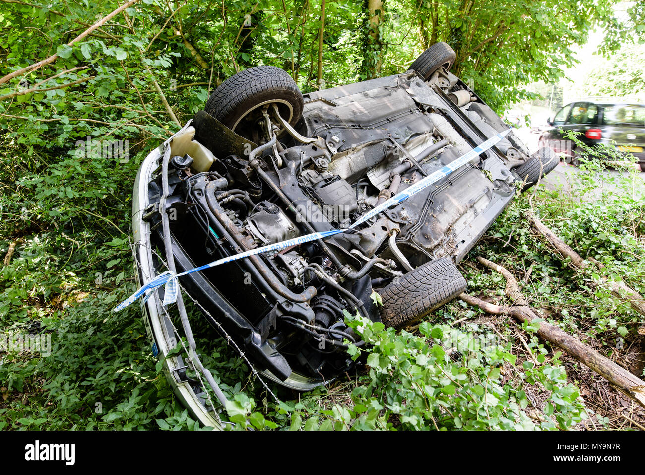 Car flipped on side hires stock photography and images Alamy
