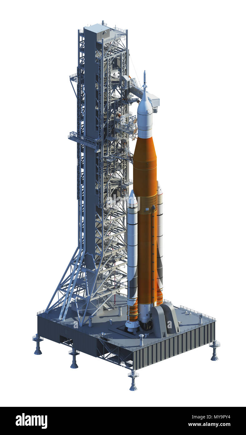Space Launch System And Launchpad Over White Background Stock Photo - Alamy