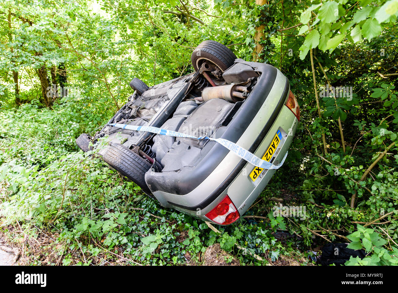 Car flipped on side hires stock photography and images Alamy