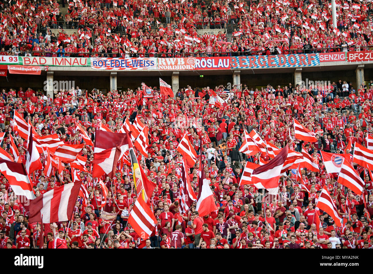 Fan section FC Bayern, DFB Cup Final 2018, Olympic Stadium Berlin, Germany Stock Photo