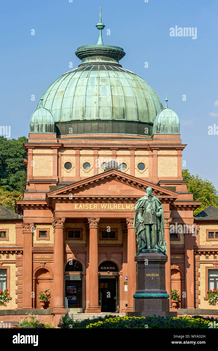 Kaiser-Wilhelms-Bad, statue of Kaiser Wilhelm I., bronze monument, spa garden, Bad Homburg, Hesse, Germany Stock Photo