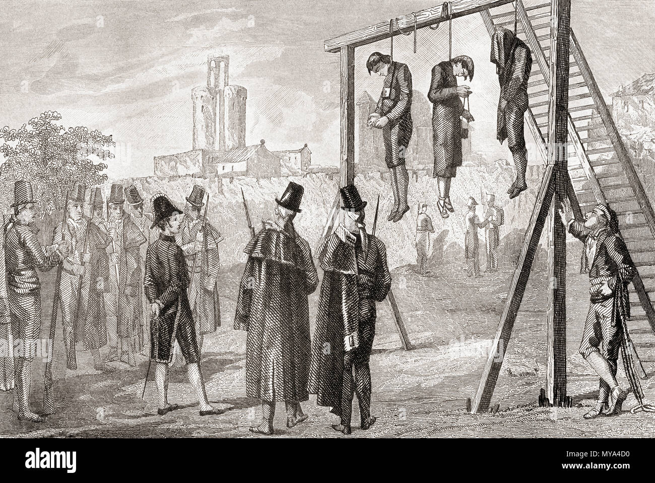 Executions in Spain in the 19th century.  From Historia de los Crimenes del Despotismo, published 1870. Stock Photo