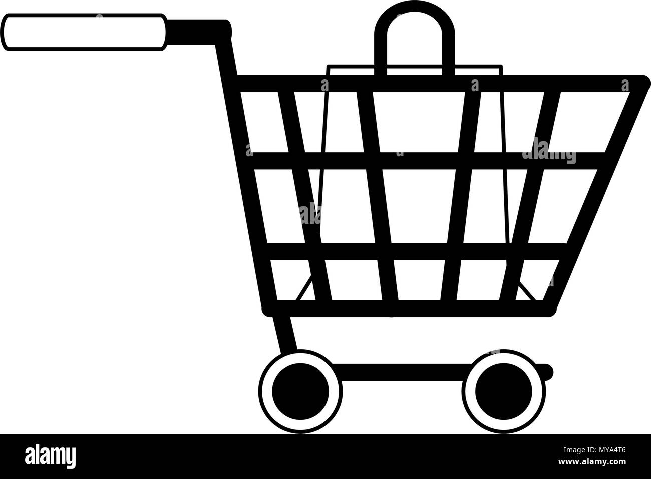 Shopping bag inside cart in black and white Stock Vector