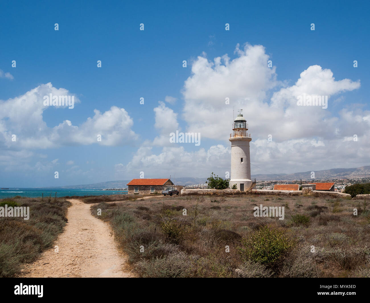 Paphos Lighthouse, well known lighthouse on the island Cyprus, near ...