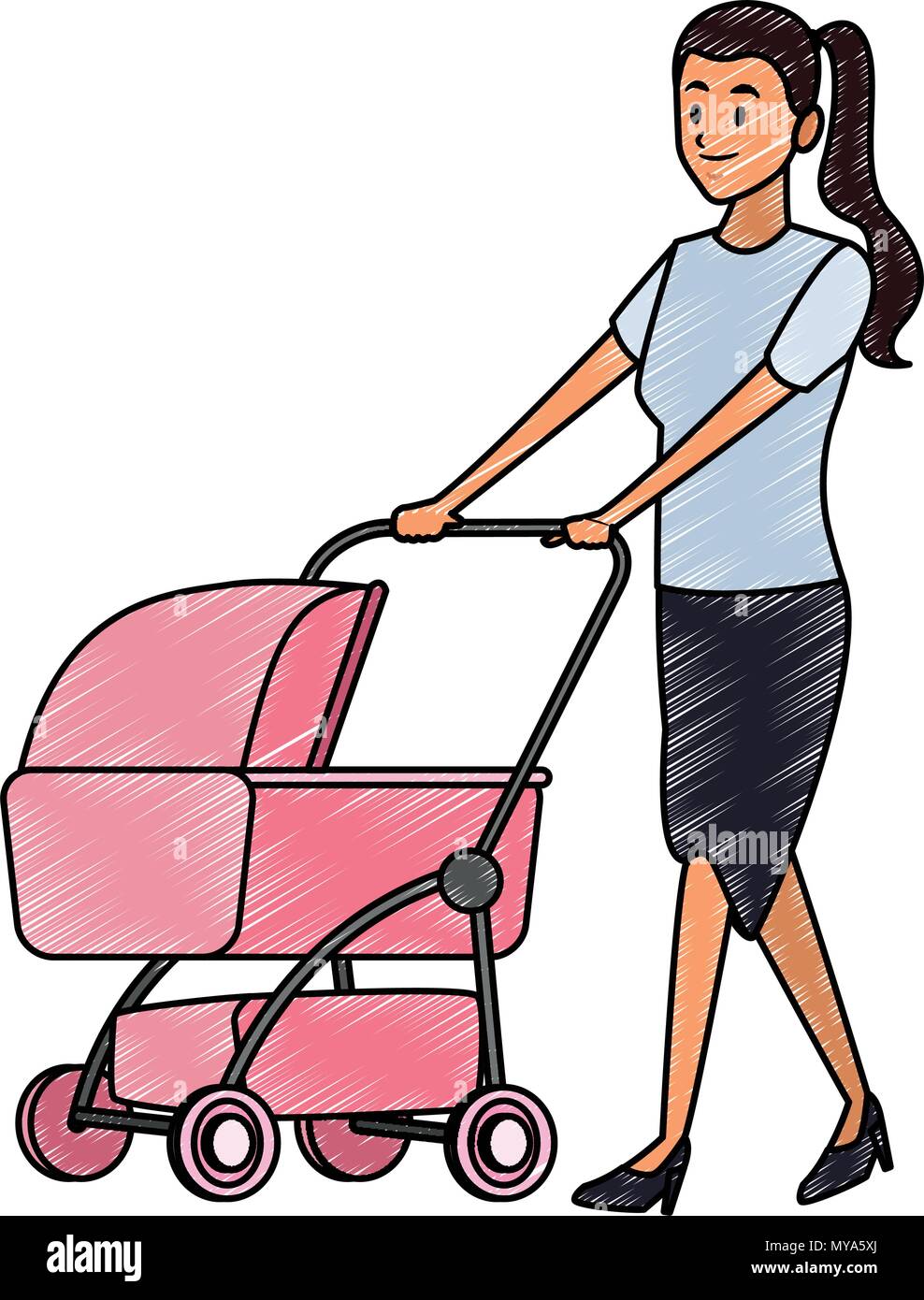 Mom with pram scribble Stock Vector Image &amp; Art - Alamy