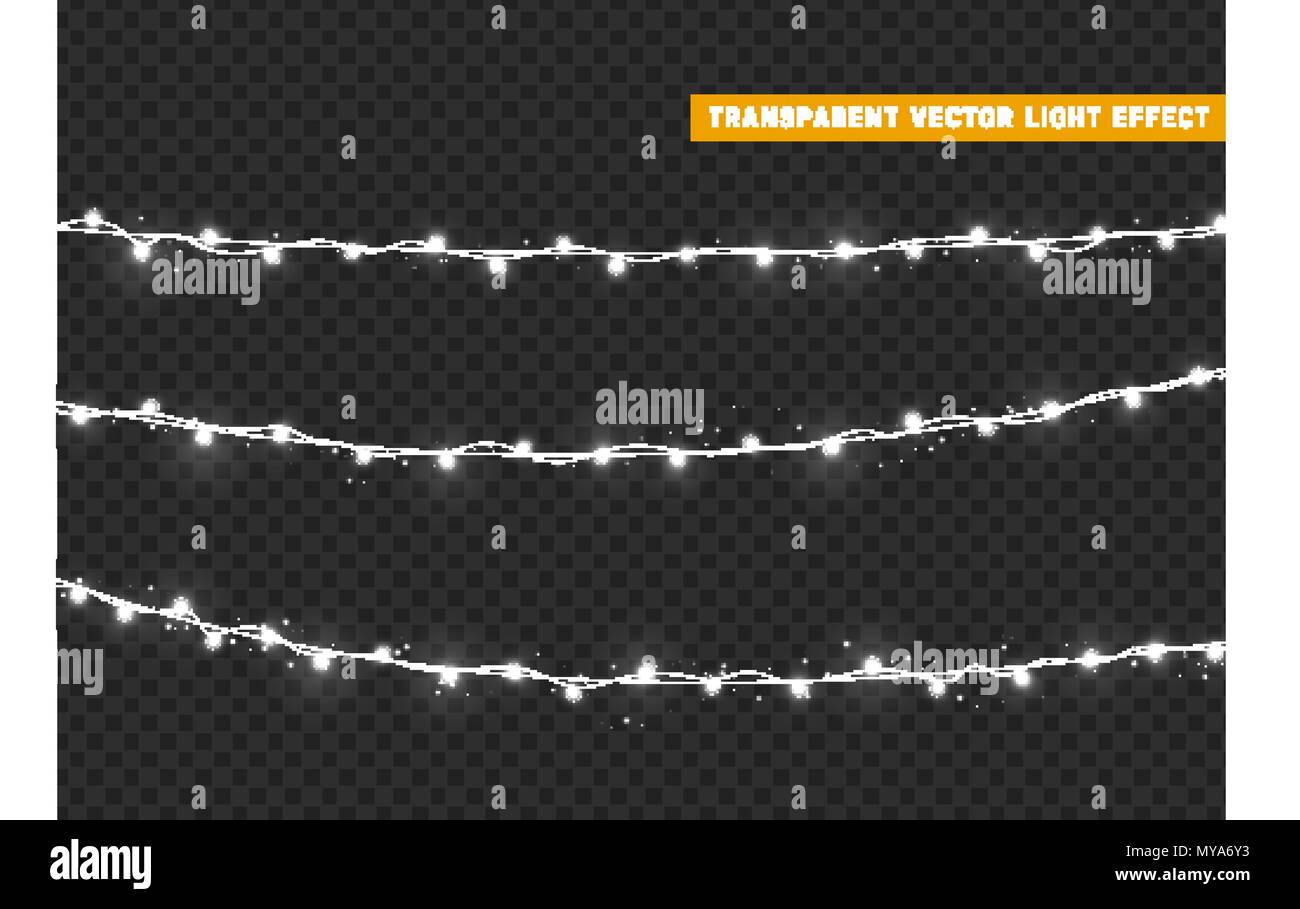 Christmas lights isolated realistic design elements. Xmas glowing lights. Garlands, Christmas decorations. Stock Vector