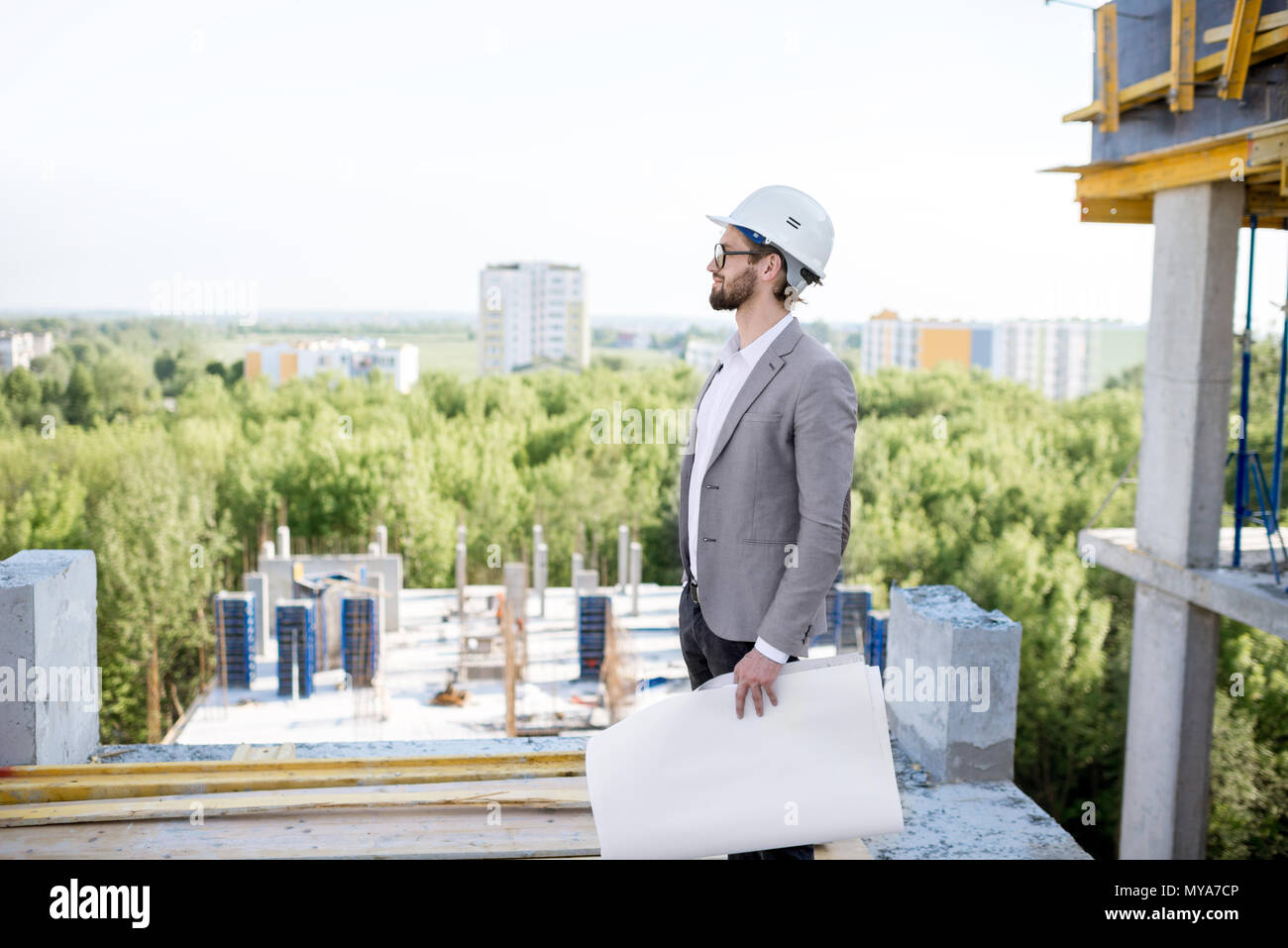 Man on the structure outdoors Stock Photo