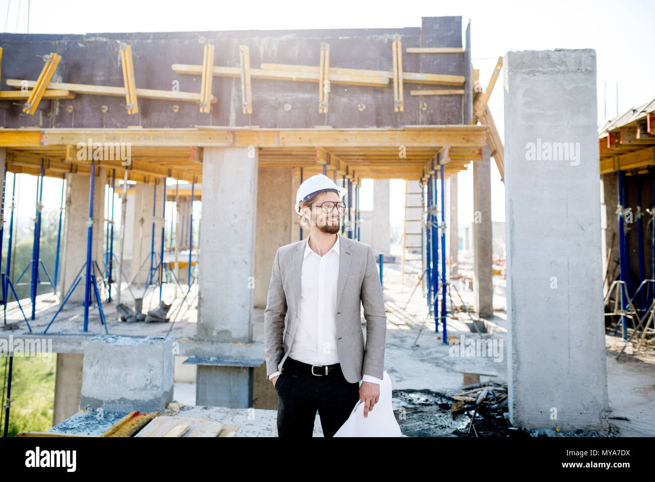 Man on the structure outdoors Stock Photo