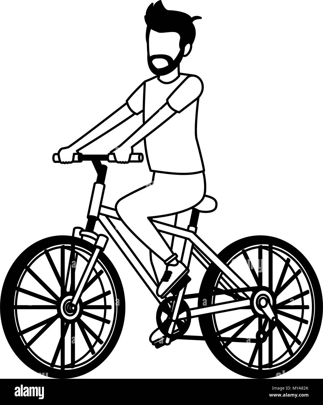 Young man with bicycle in black and white Stock Vector Image &amp; Art - Alamy