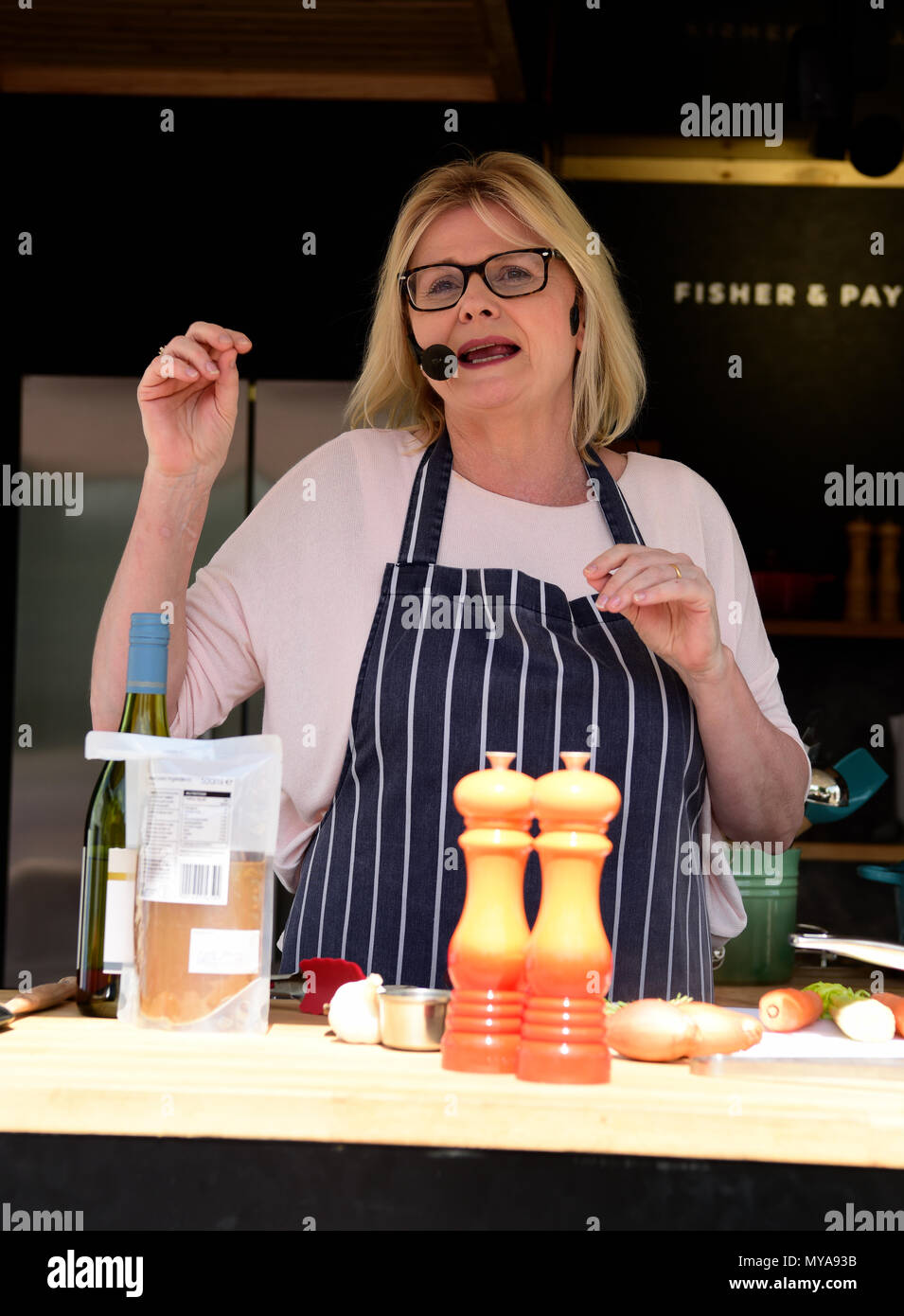 Jane Devonshire, 2016 BBC MasterChef Champion, giving a cooking demonstration at the annual Watercress Festival, Alresford, Hampshire, UK. 20.05.2018. Stock Photo