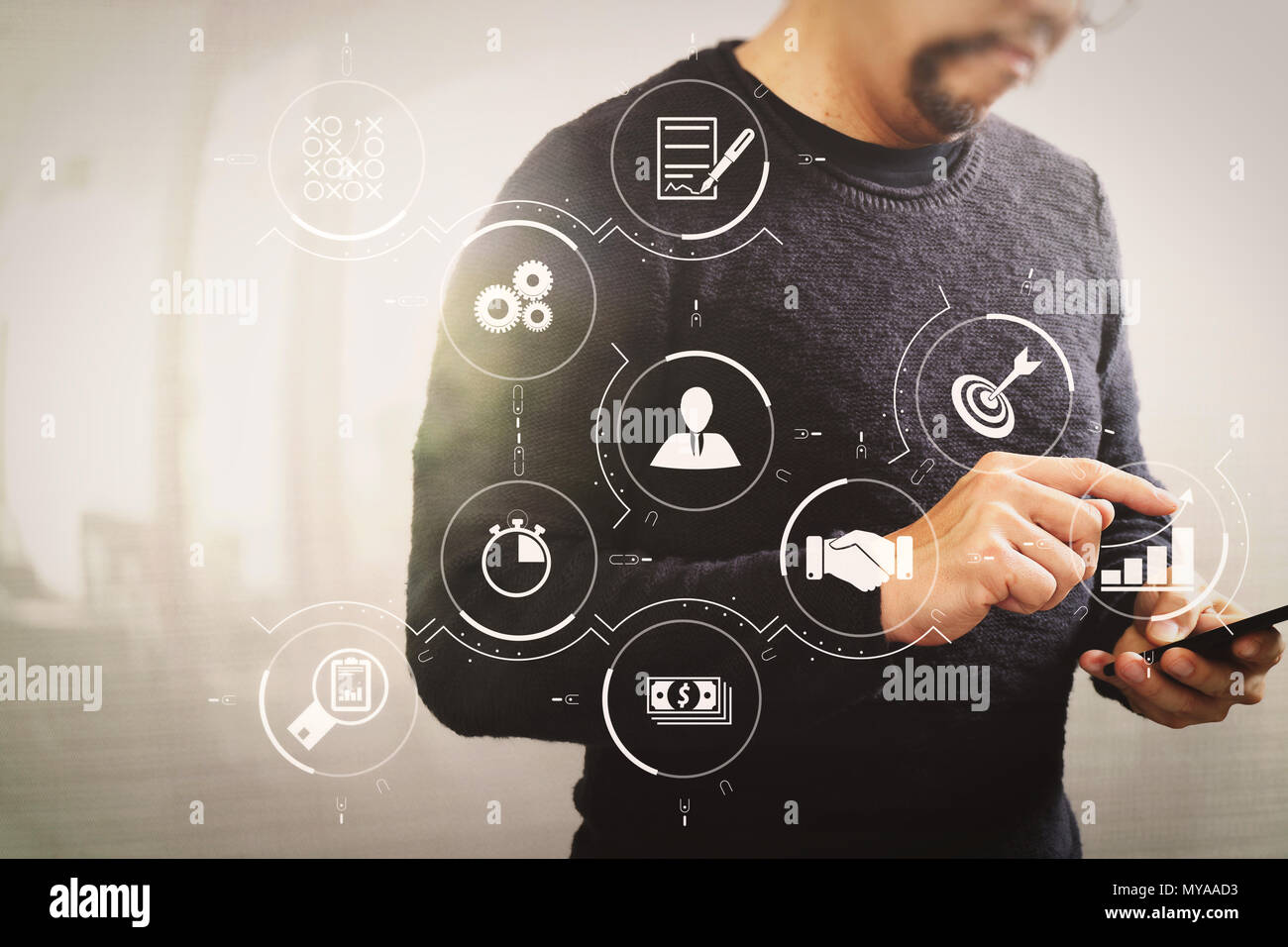 Mobile Automation Workflow Business process management with workflow automation diagram and gears ...