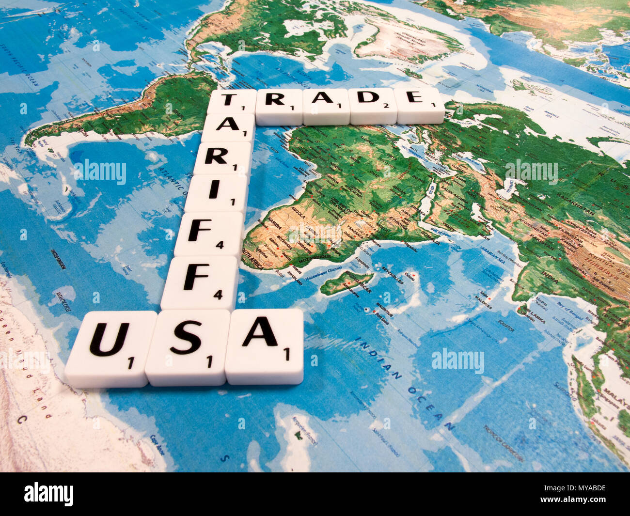 representation of trade tariffs imposed by the United States of America on steel and aluminium imports Stock Photo