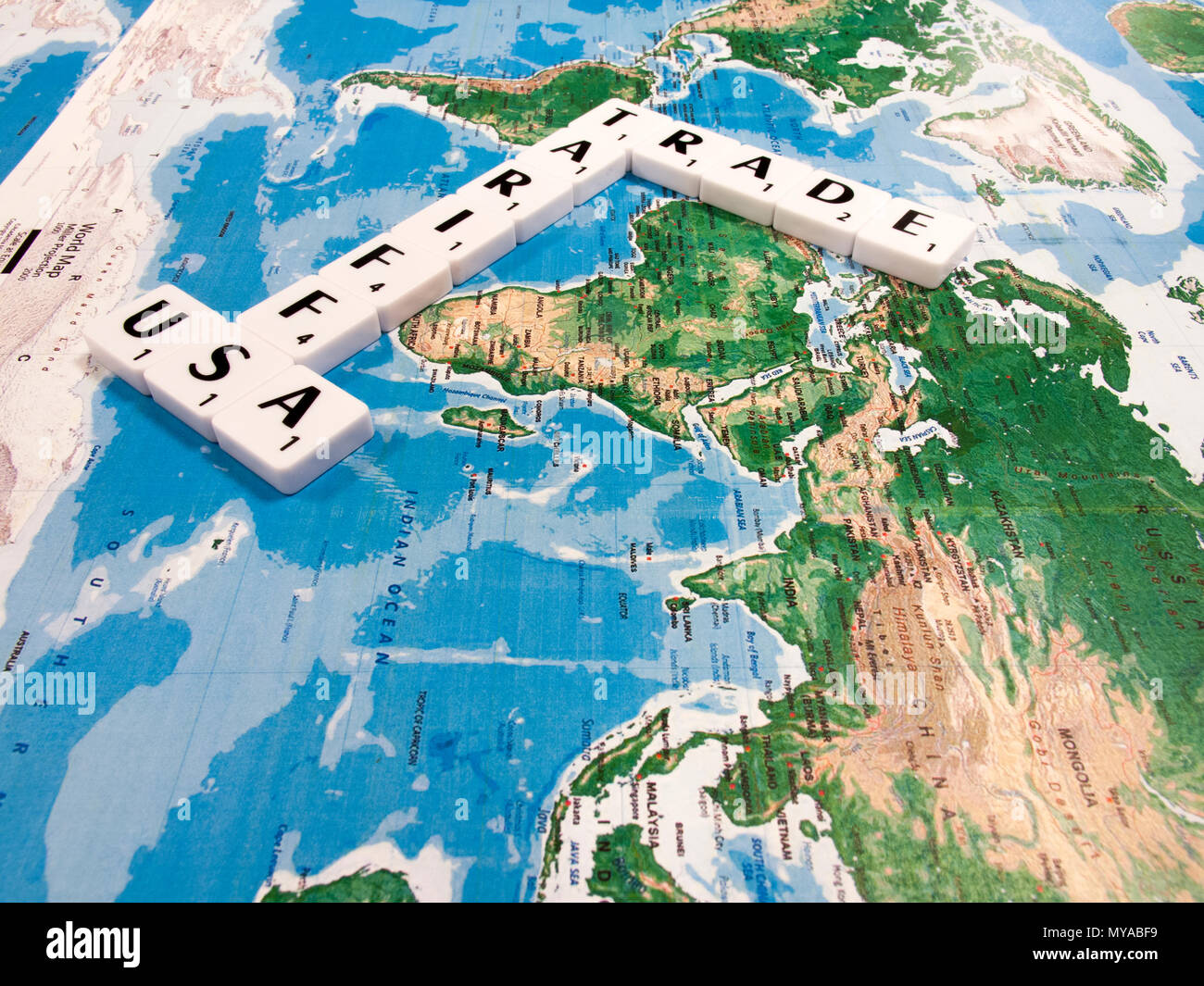 representation of trade tariffs imposed by the United States of America on steel and aluminium imports Stock Photo