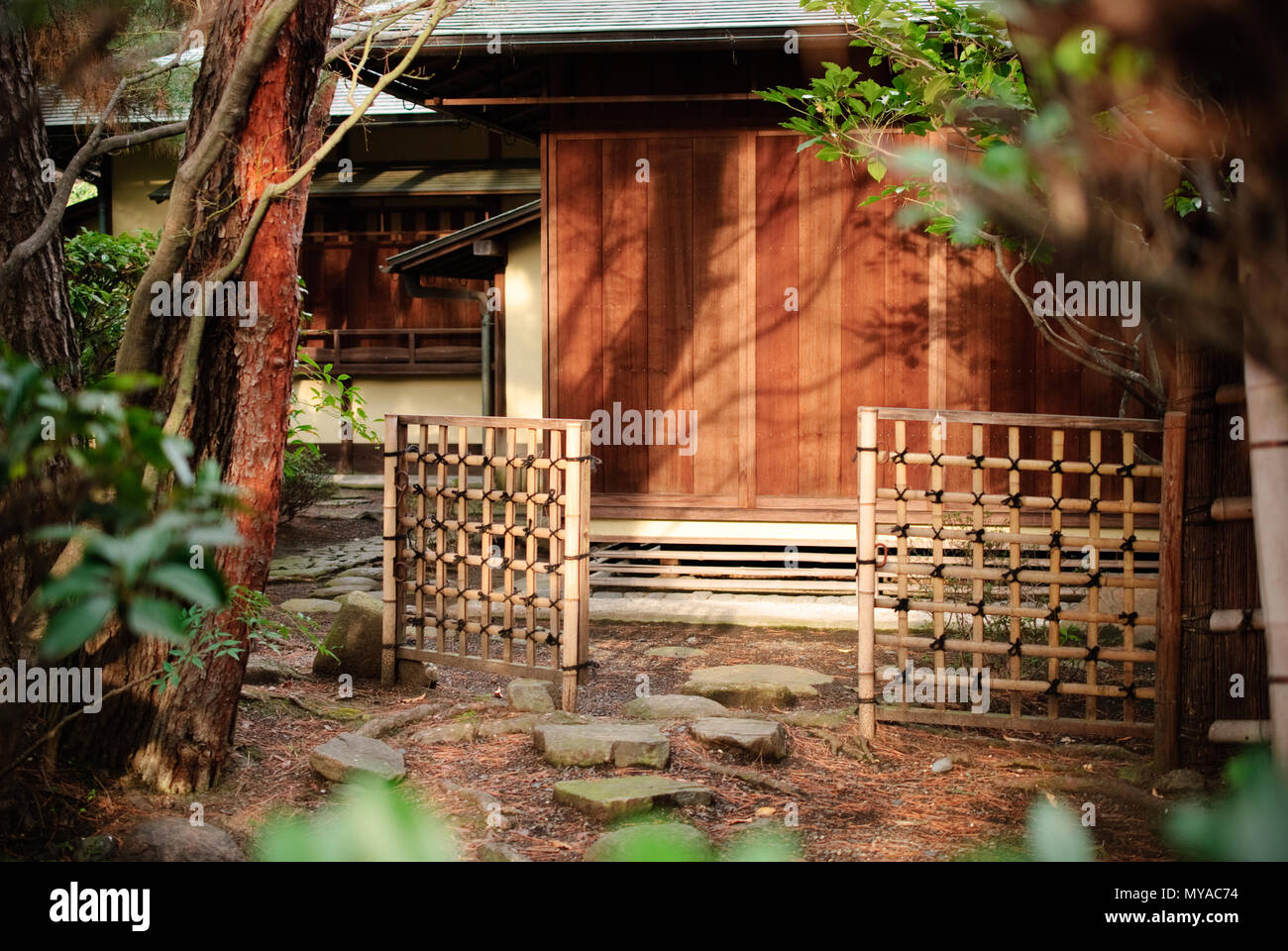 japanese ancient tea house and royal garden Stock Photo
