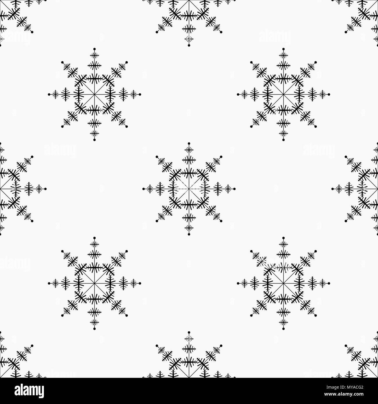 Snowflake simple seamless pattern. Black snow on white background ...