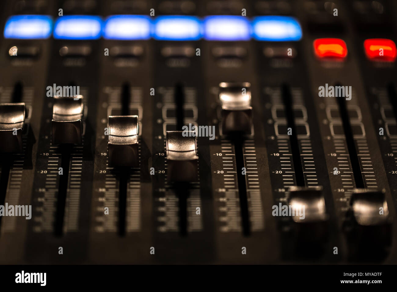 fader digital mixing console with volume meter, volume indicator, closeup  Stock Photo - Alamy