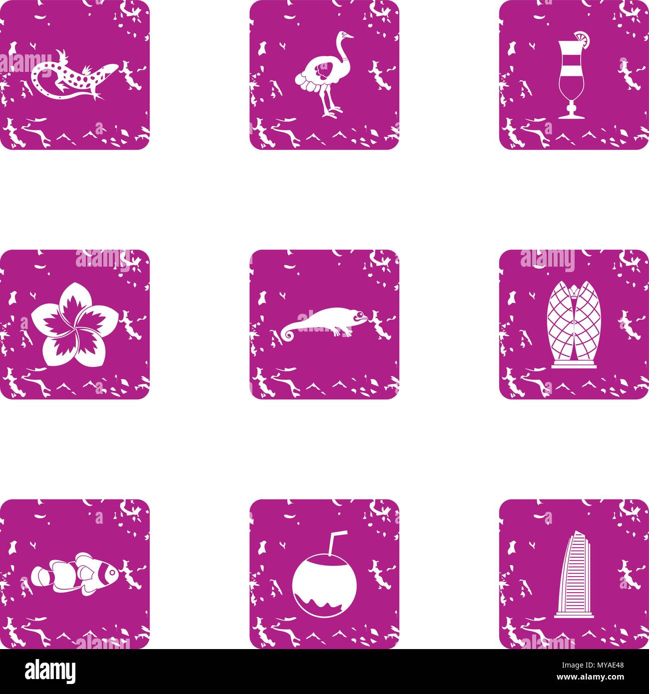Fruit tree icons set, grunge style Stock Vector