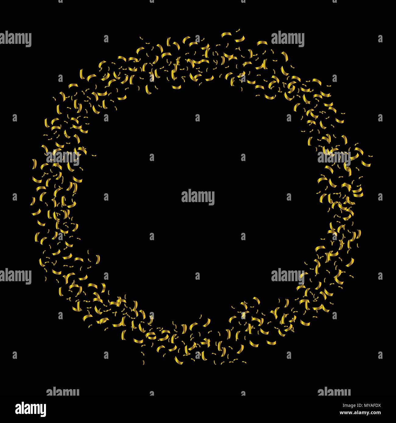 Golden confetti circle, Flying ribbons. Festive holiday background ...