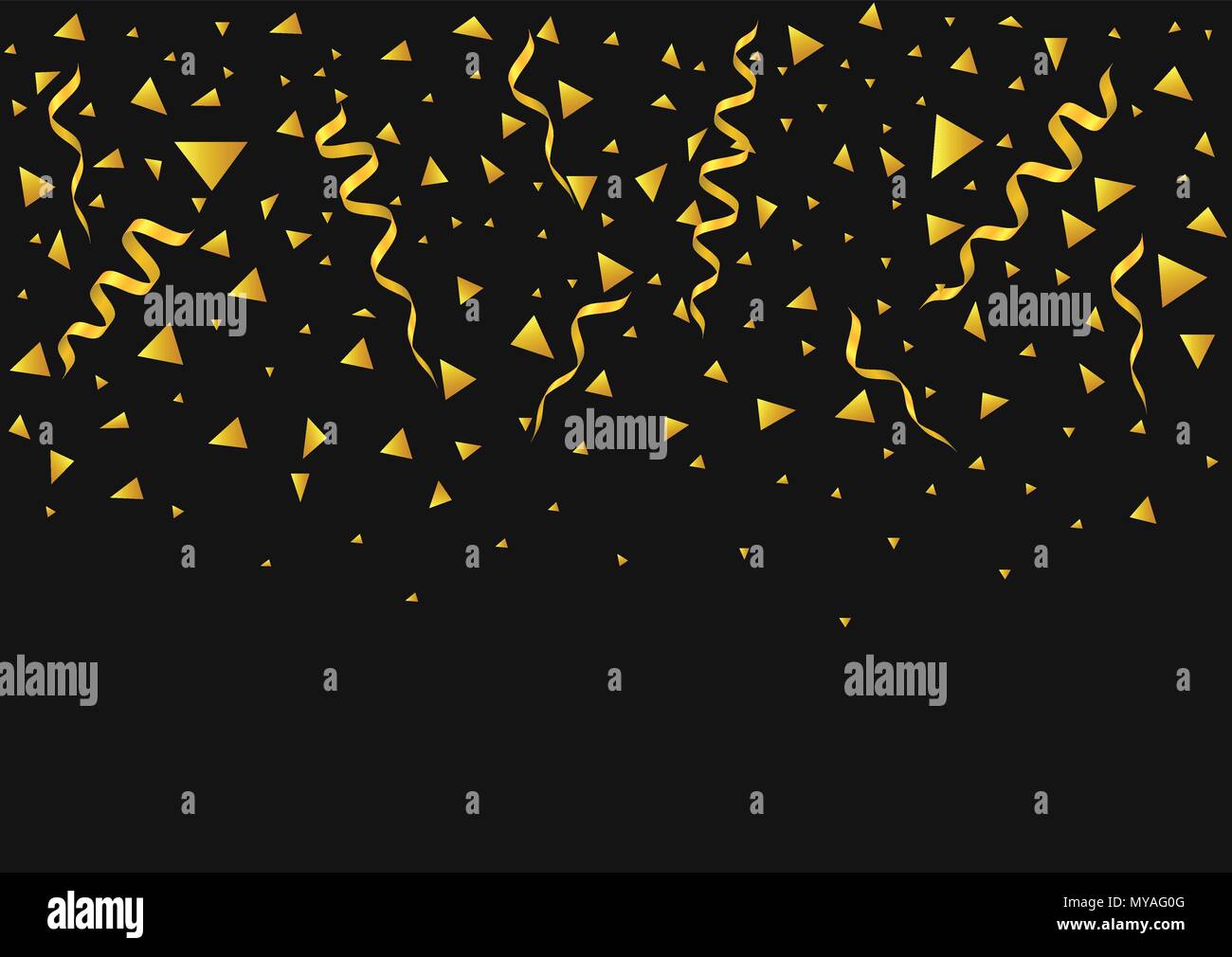 Golden flying confetti background. Festive ribbons holiday background ...