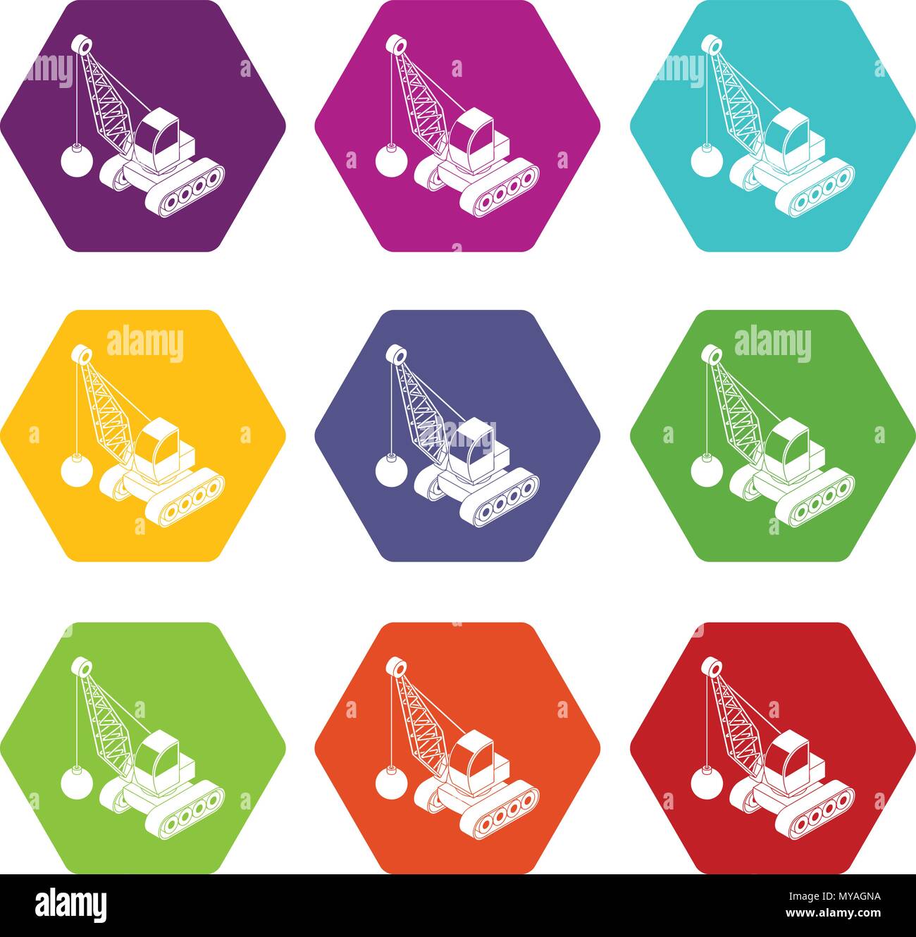 Demolish truck icons set 9 vector Stock Vector