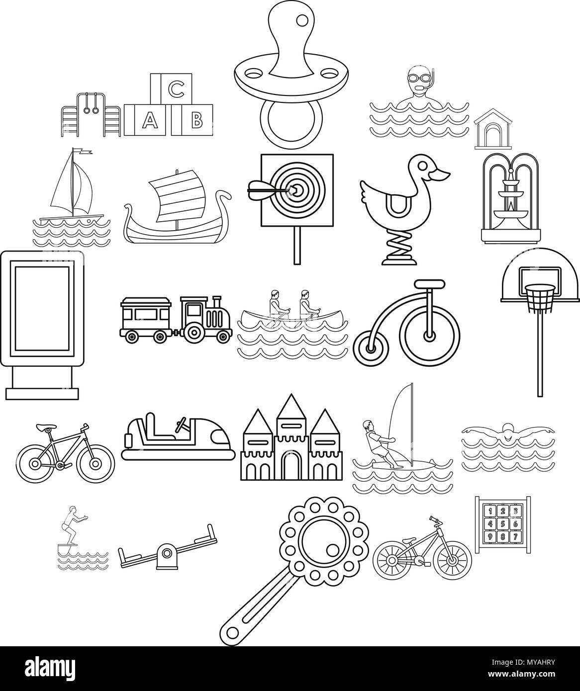 Physical training icons set, outline style Stock Vector