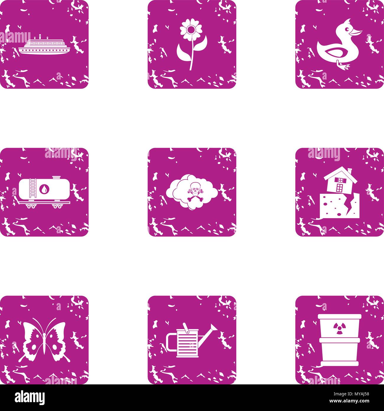 Menace icons set, grunge style Stock Vector