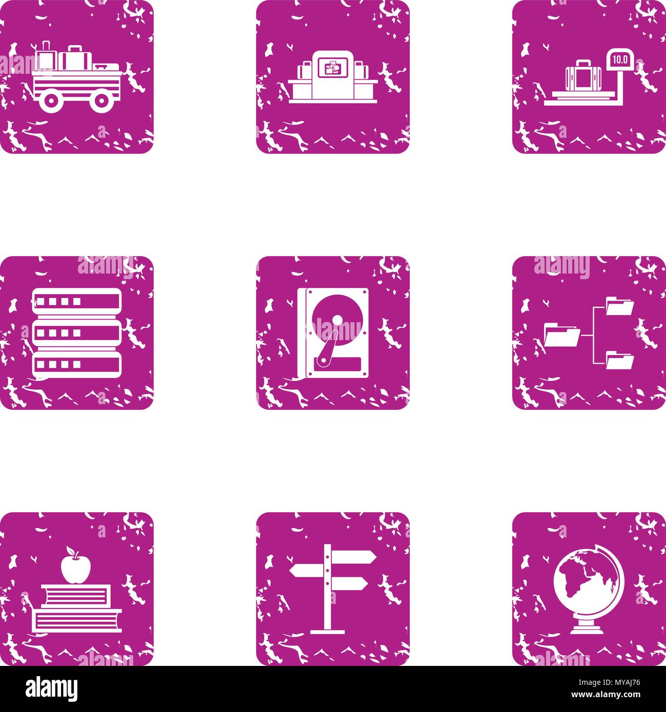 Sharing knowledge icons set, grunge style Stock Vector