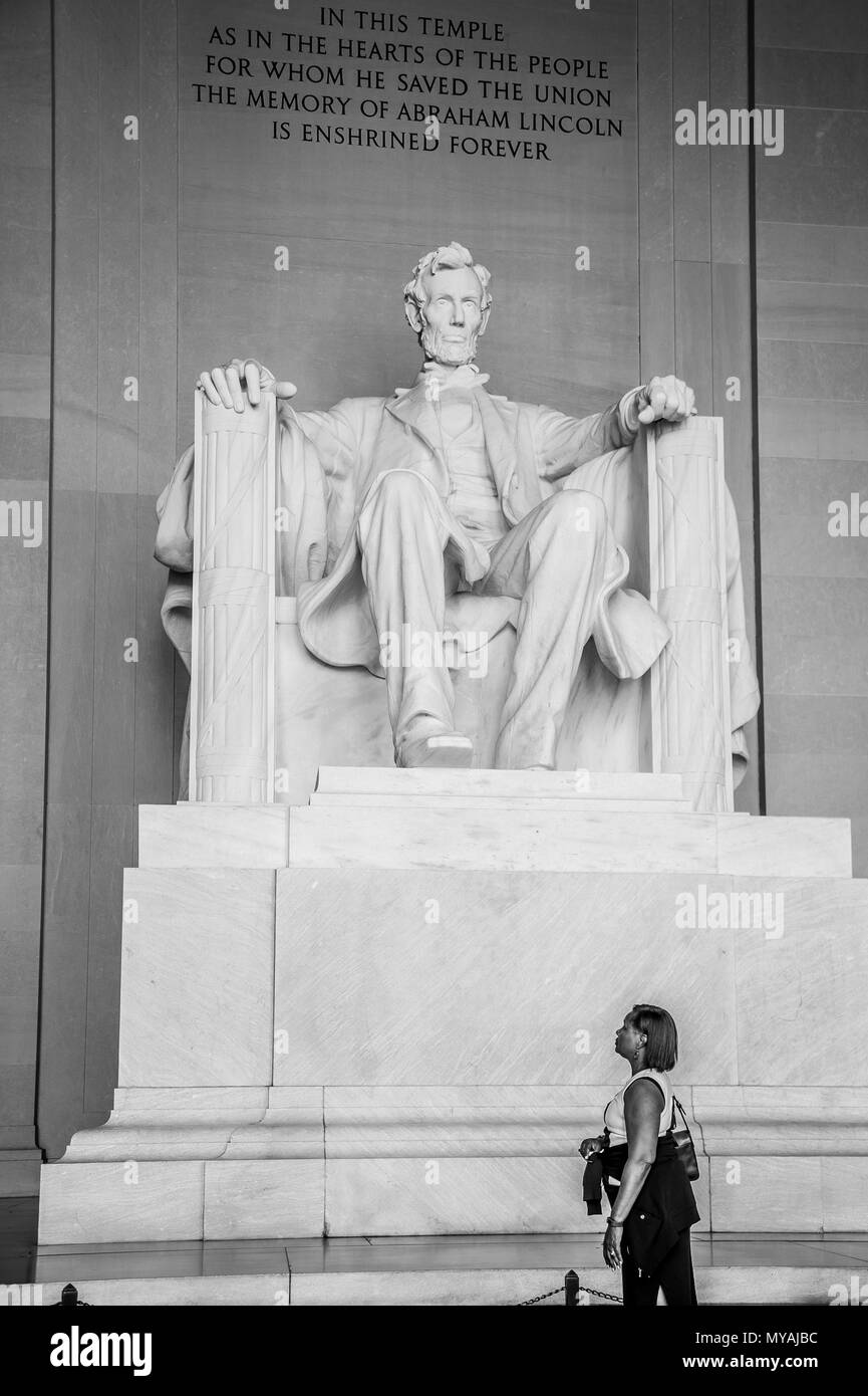 Washington DC October 2016: An African American Woman visits the Lincoln Memorial in the United States Capital Stock Photo