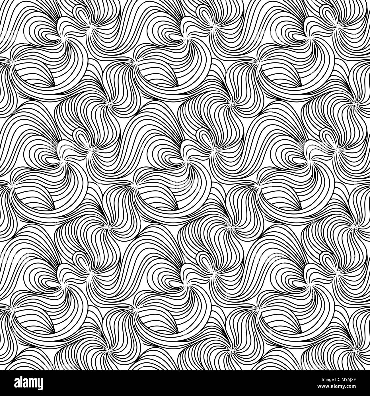Monochrome seamless vector pattern made with interwoven wavy lines and curves in as a fabric texture Stock Vector