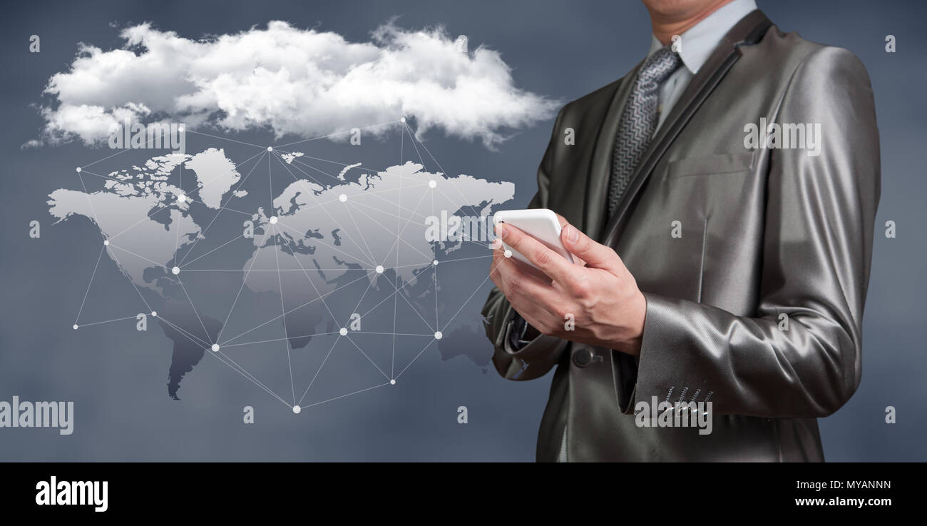 Businessman working on cloud computing business security concept Stock Photo