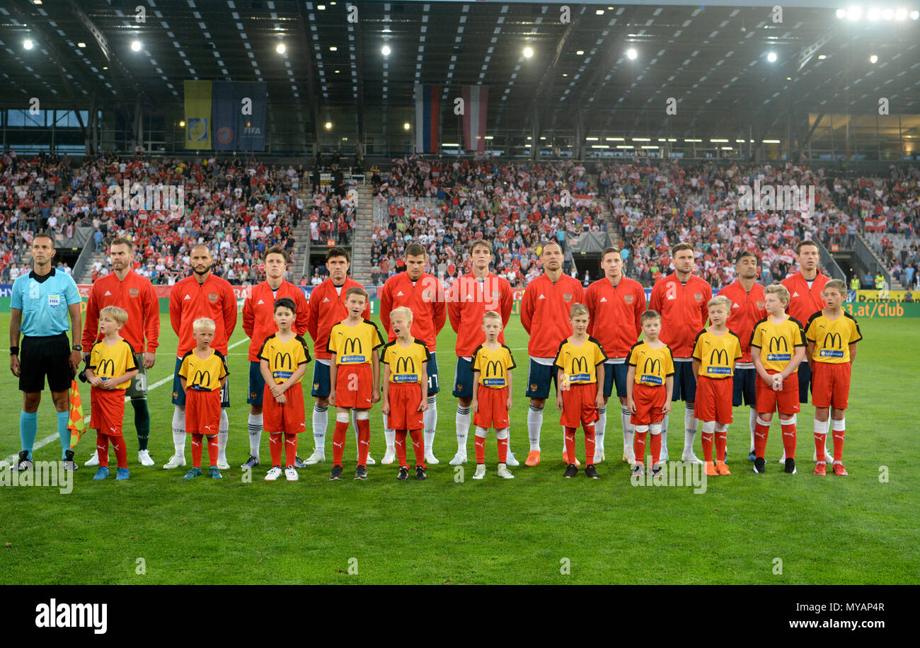 Innsbruck, Austria - May 30, 2018. National team of Russia before international friendly match against Austria at Tivoli stadium in Innsbruck, with as Stock Photo