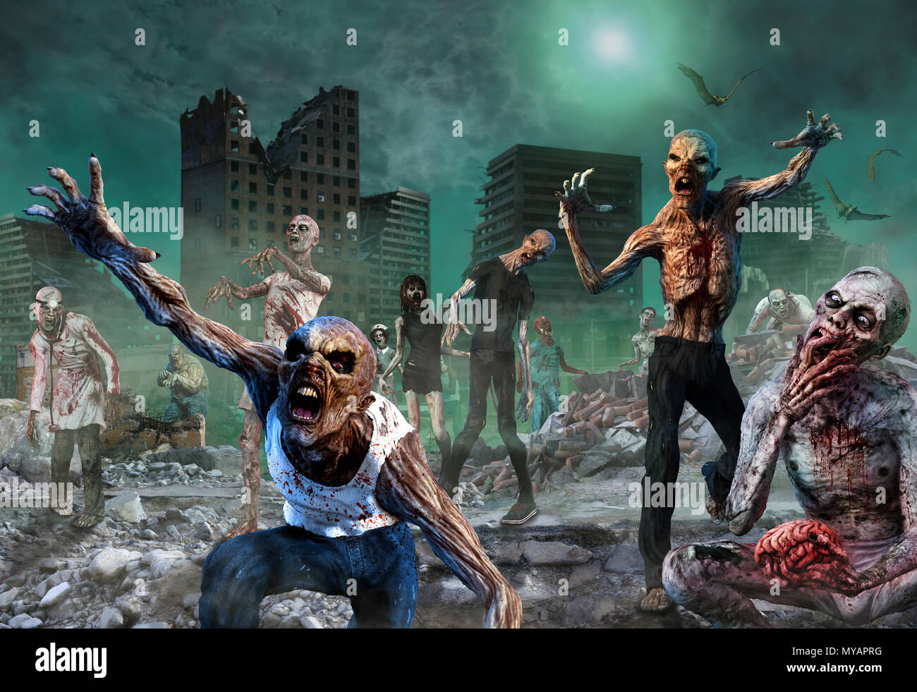 Zombie Scene 3D illustration Stock Photo