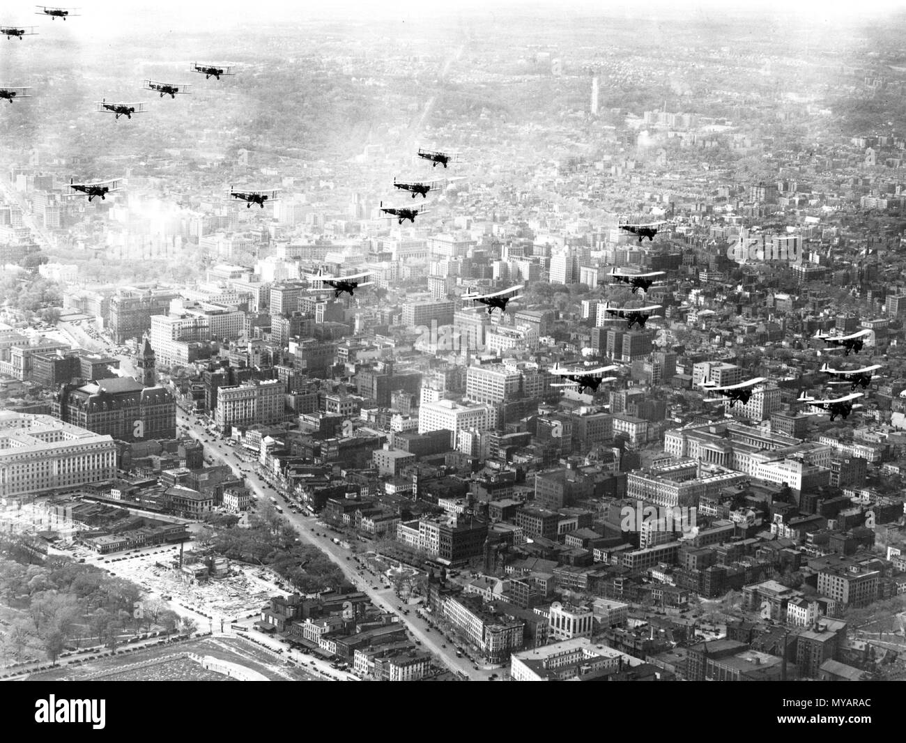 Photograph of Keystone Bombardment Airplanes of the 2nd Bombardment Group Flying Over Washington, DC  4 23 1931 Stock Photo