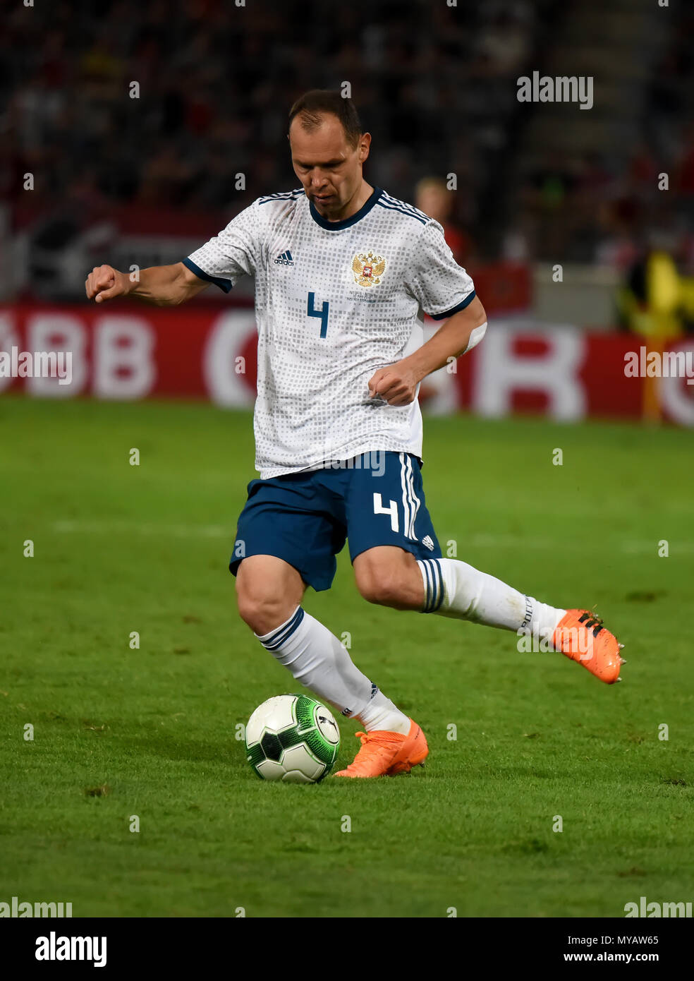 Innsbruck, Austria - May 30, 2018. Russian defender Sergei Ignashevich during international friendly Austria vs Russia. Stock Photo