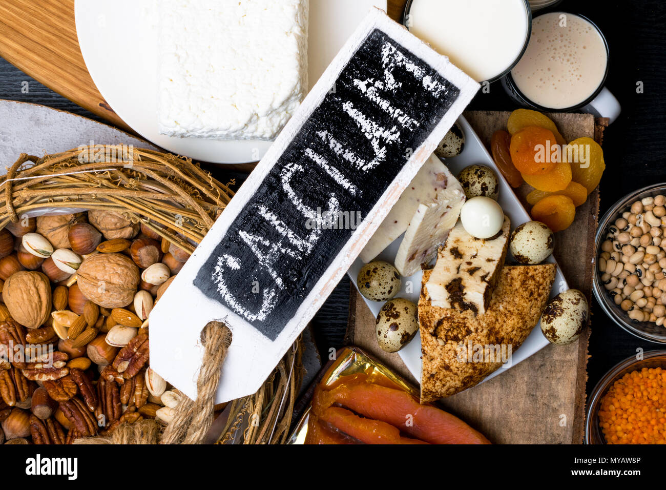 Food rich in calcium such as nuts, milk, peas, lentils, kidney beans