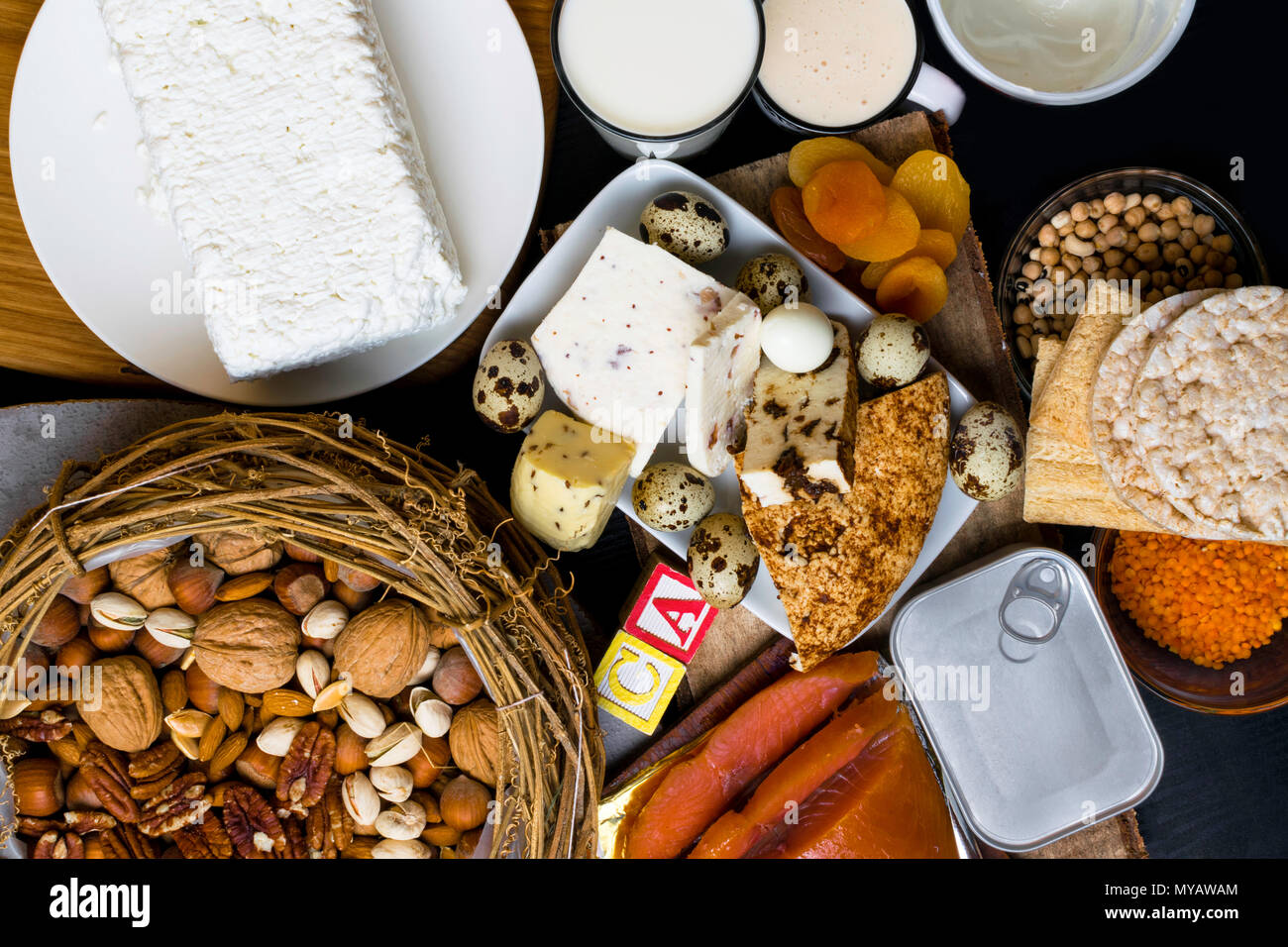 Natural Food Rich In Calcium Such As Nuts Milk Peas Sardines