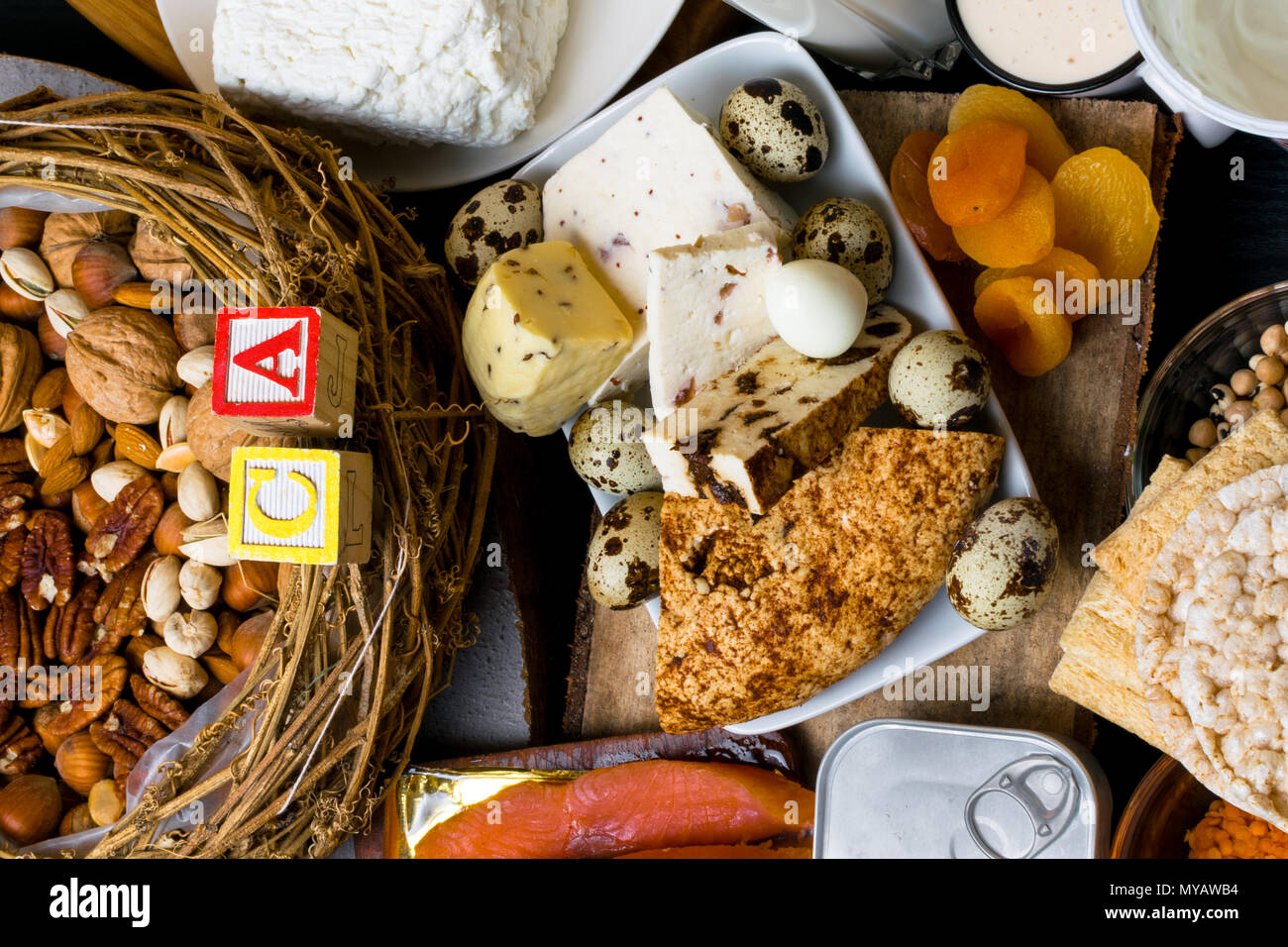 Natural Food Rich In Calcium Such As Nuts Milk Peas Sardines