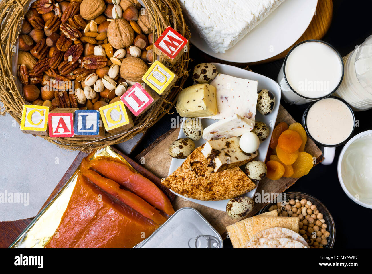 Natural Food Rich In Calcium Such As Nuts Milk Peas Sardines