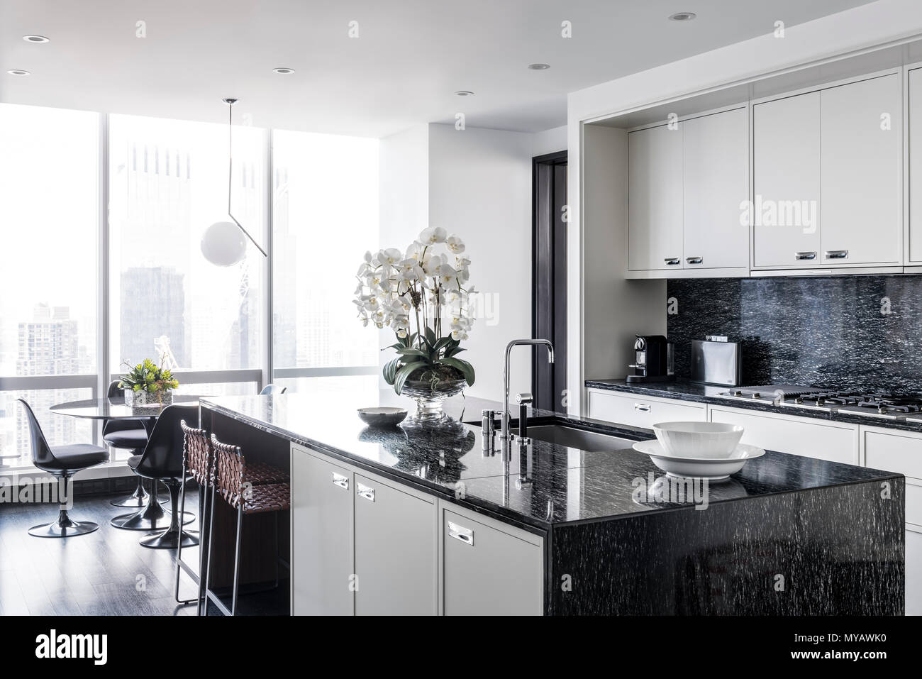 'Kitchen in modern apartment in New York City, USA' Stock Photo