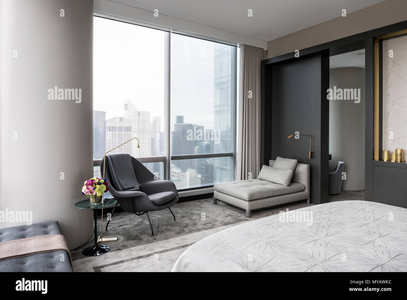 'Modern bedroom in apartment in New York City, USA' Stock Photo