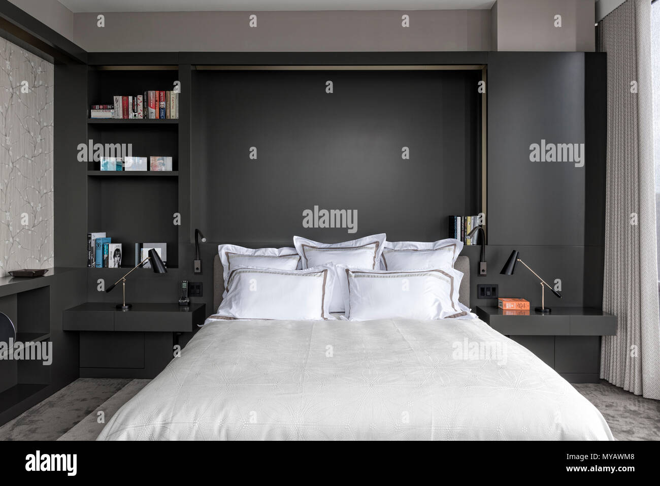 "Modern bedroom in apartment in New York City, USA" Stock Photo