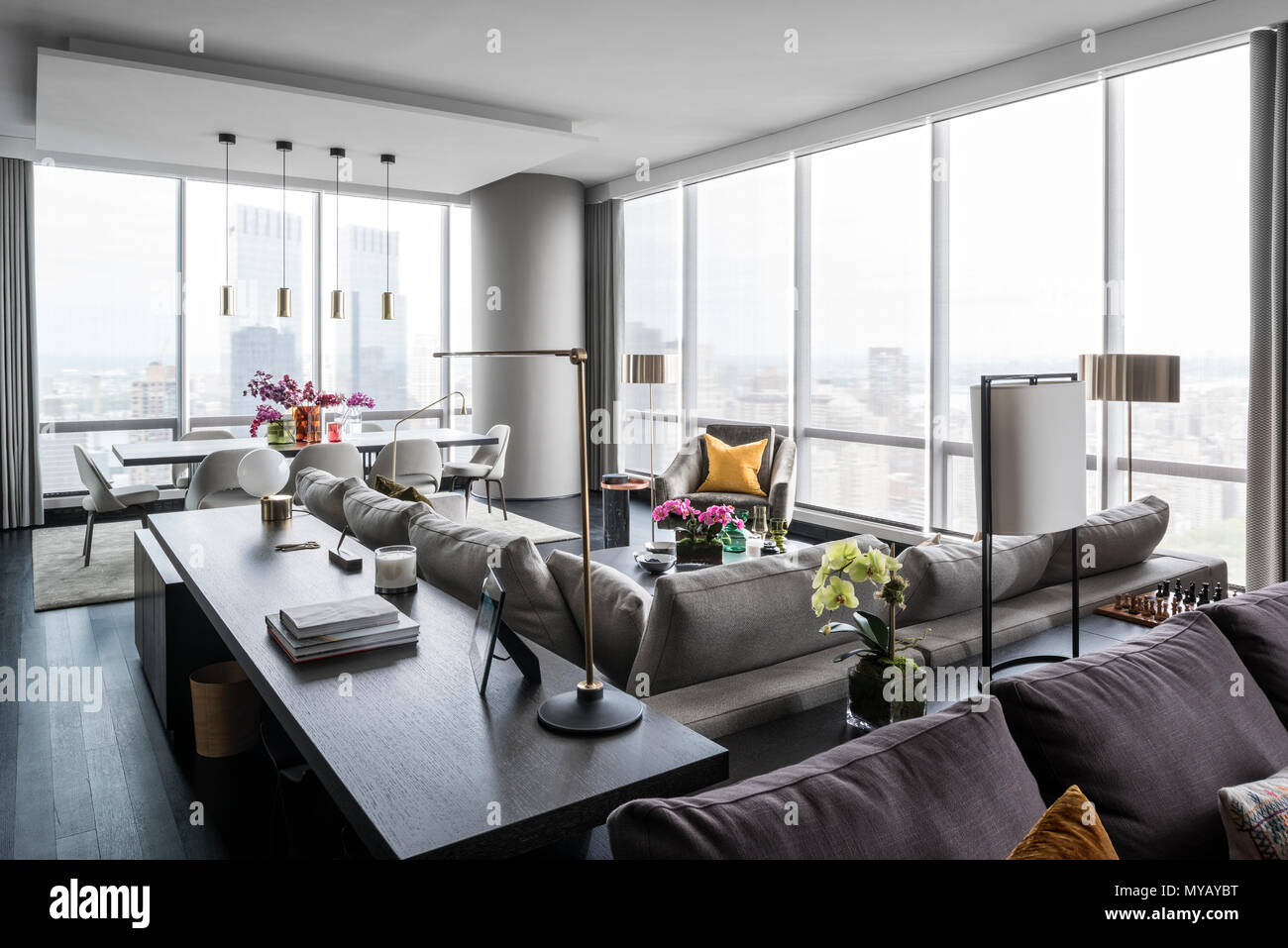 'Living room in modern apartment in New York City, USA' Stock Photo