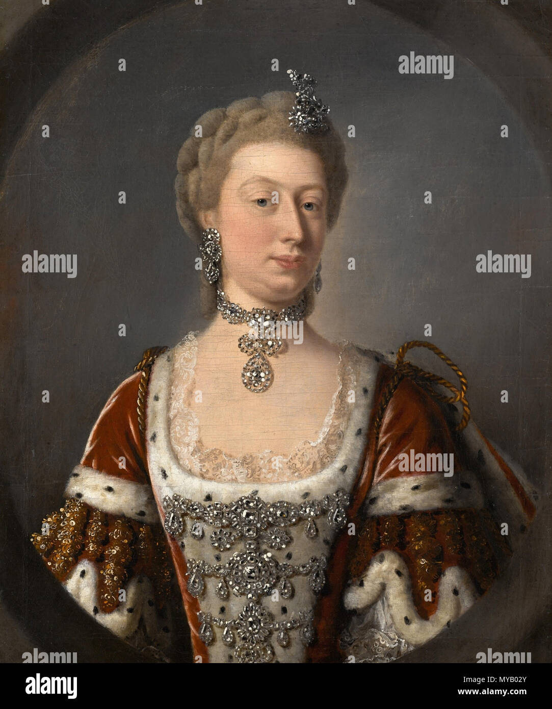 . English: Portrait of Augusta of Saxe-Gotha, Princess of Wales (1719-1772) . 18th century.   Studio of Jean-Baptiste van Loo  (1684–1745)     Description French painter  Date of birth/death 11 January 1684 19 September 1745  Location of birth/death Aix Aix  Work location Turin, Paris, London  Authority control  : Q542541 VIAF: 39647882 ISNI: 0000 0000 6661 9907 ULAN: 500023372 LCCN: nr2001048206 WGA: LOO, Jean-Baptiste van WorldCat 55 Augusta of Saxe-Gotha, Princess of Wales Stock Photo