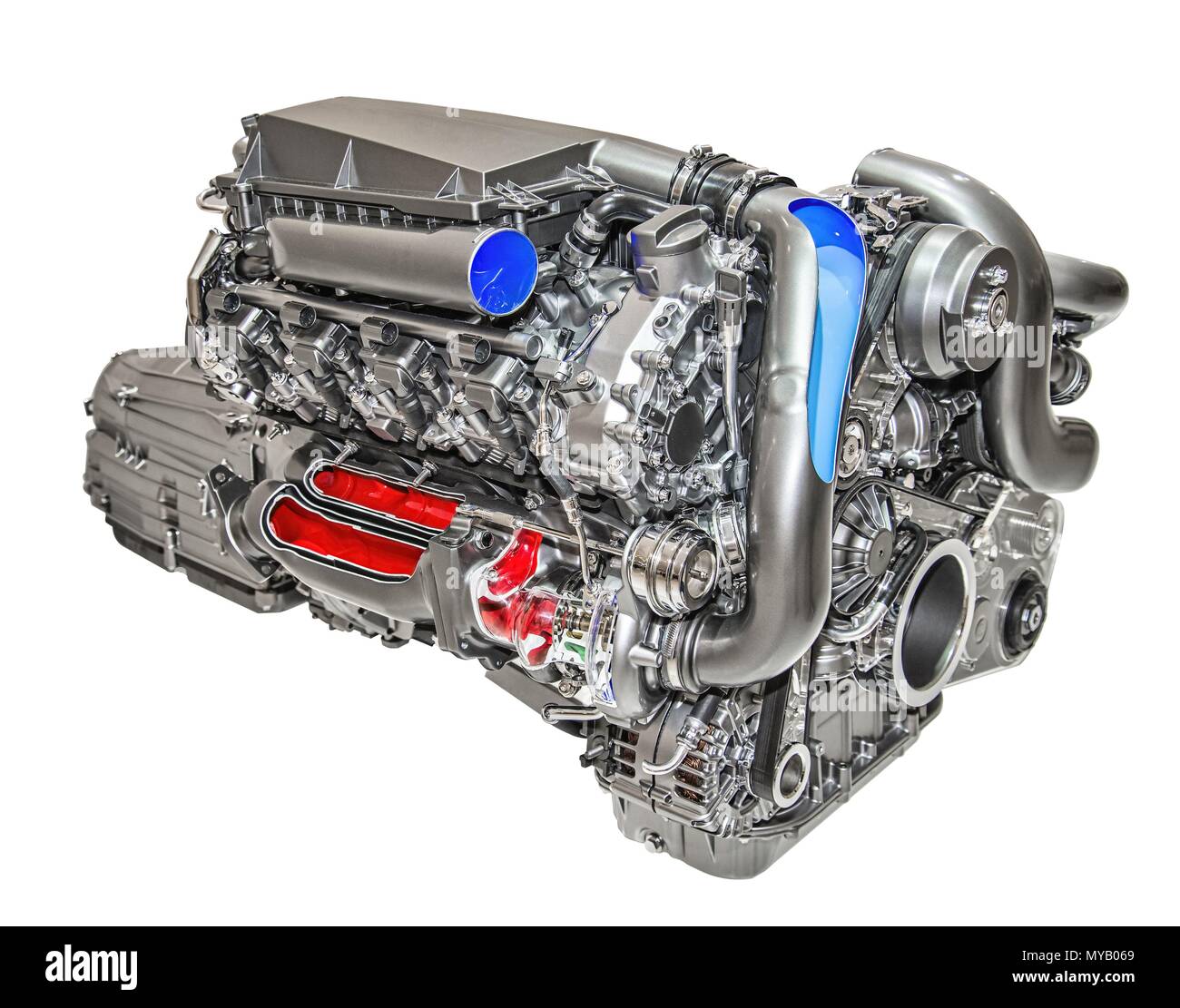 Modern 8cylinder engine of a luxury car usage worldwide Stock Photo