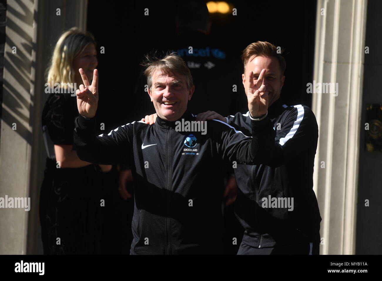 Bradley Walsh Left And Olly Murs Outside The Door Of 10 Downing