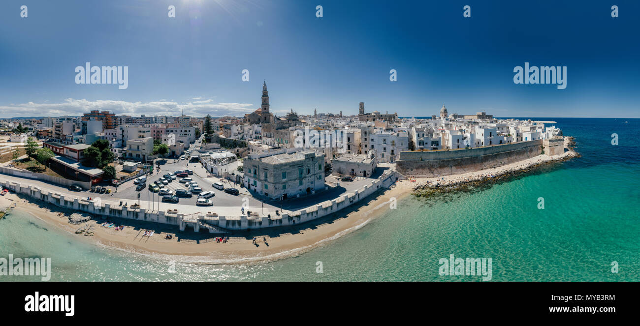 Monopoli Apulia City near the Sea Coastline blue in Italy Drone 360 vr ...