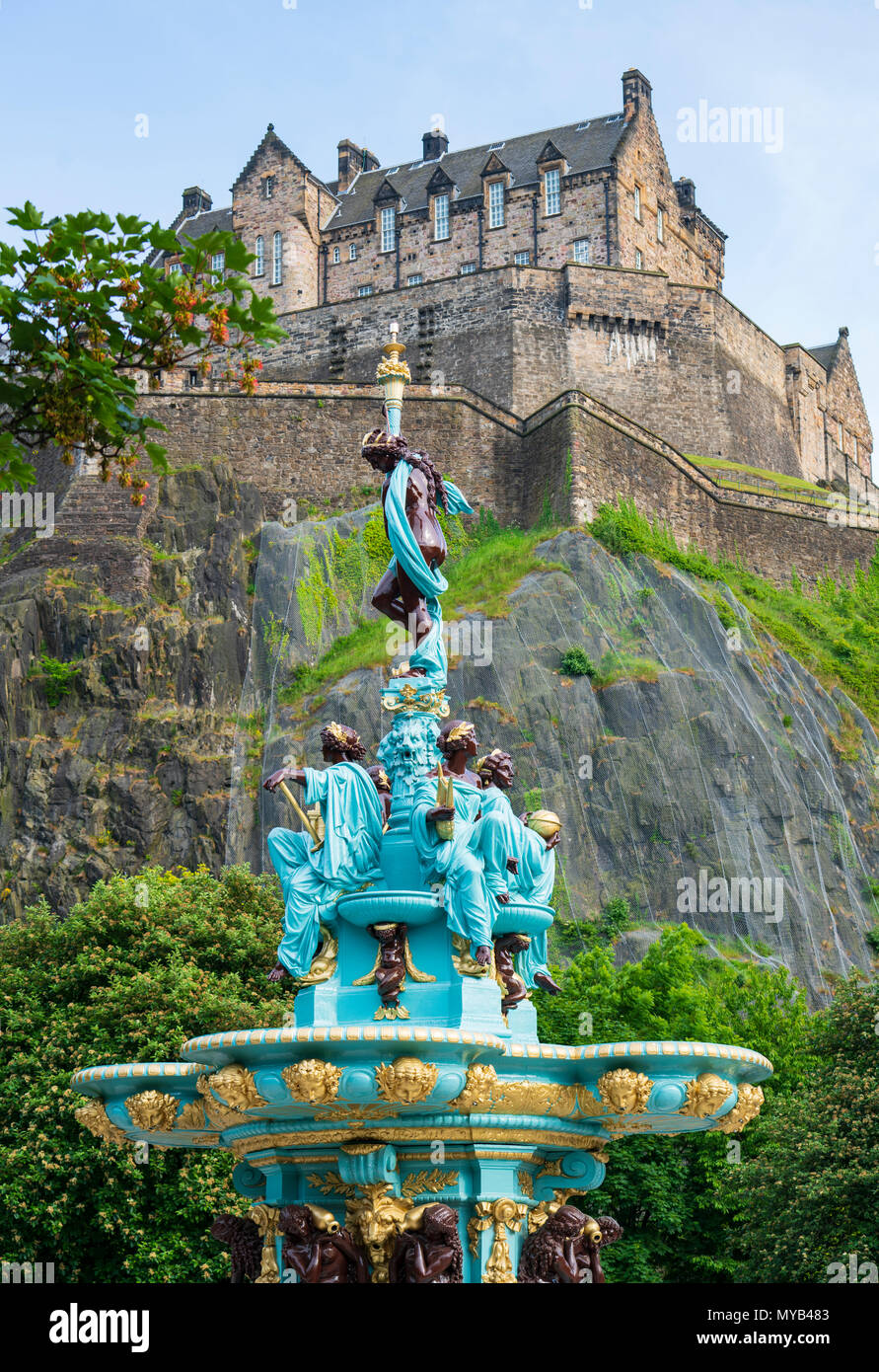 View of ornate newly restored Ross Fountain in Princes Street gardens , Edinburgh, Scotland, UK Stock Photo