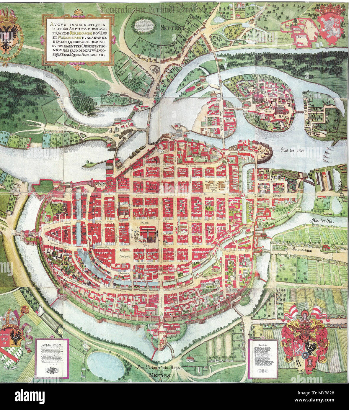 . Polski: aksonometryczny plan Wrocławia z 1562, kopia Partscha z 1826 r. 1562/1826. Barthel&Georg Weihner (1562), copy of J. Partsch (1826) 86 Breslau1562Weihner Stock Photo