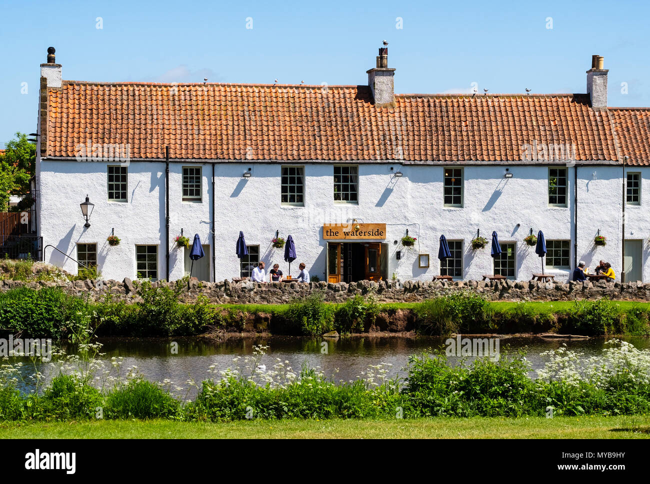 The Waterside Pub beside the River Tyne in Haddington, East Lothian, Scotland, UK. Stock Photo
