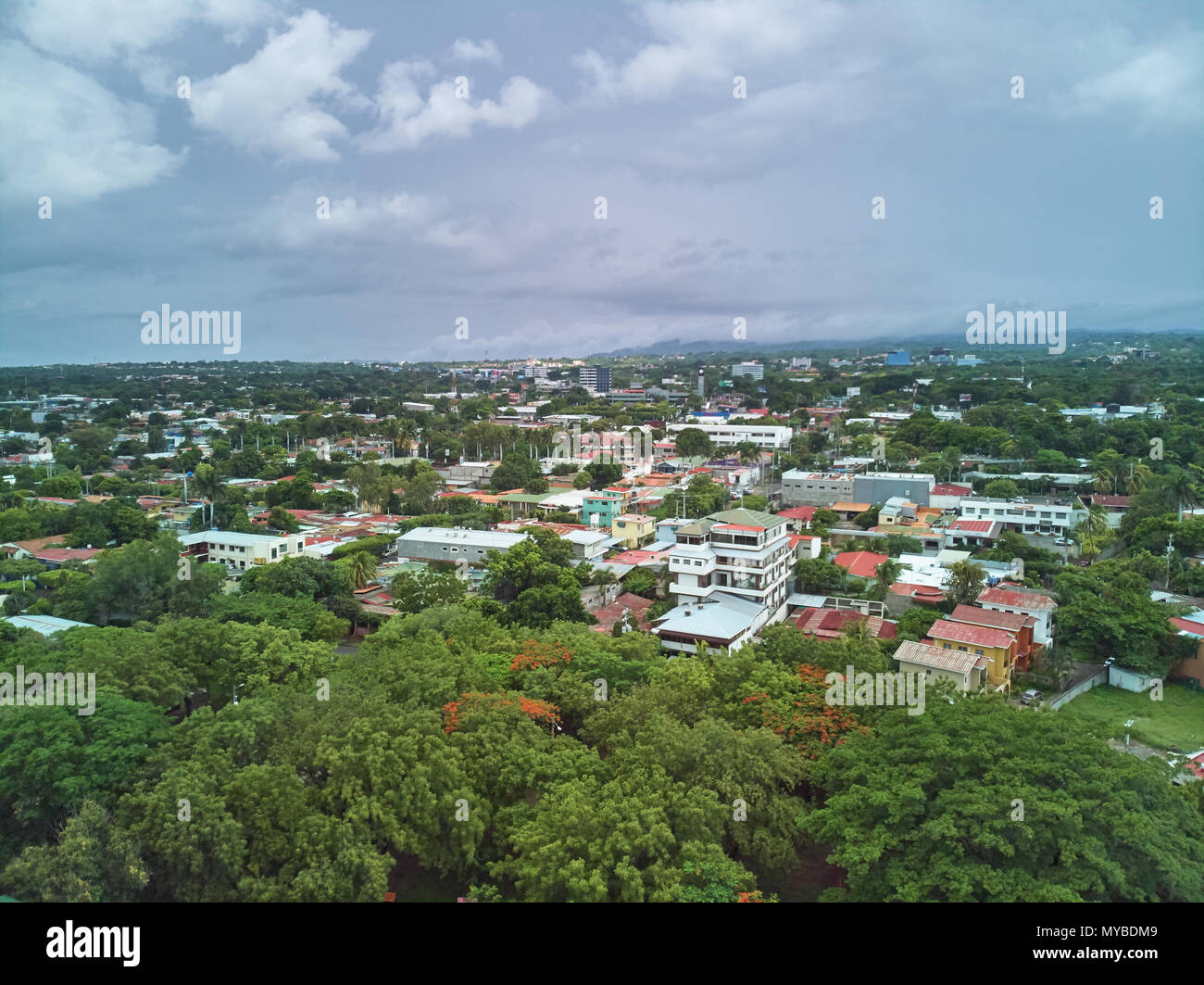 Panoramic view on green Managua city from drone Stock Photo